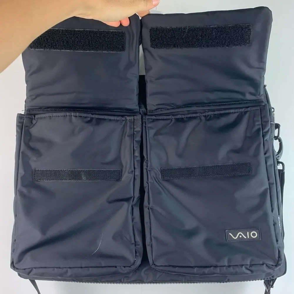 VAIO Sony black nylon shoulder crossbody messenger laptop bag briefcase